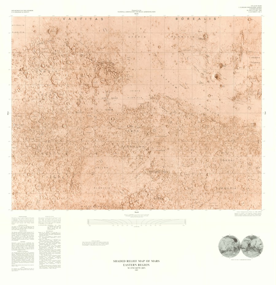 Shaded Relief Map of Mars Eastern Region