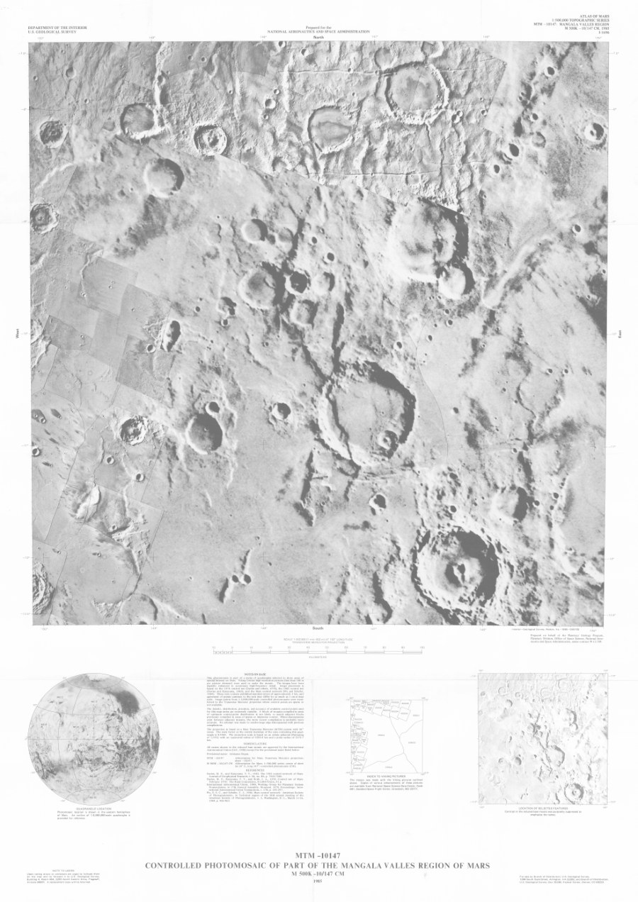 MTM -10147 Controlled Photomosaic of Part of the Mangala Valles Region of Mars