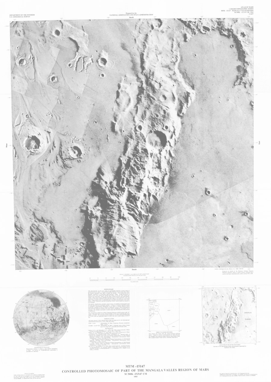 MTM -15147 Controlled Photomosaic of Part of the Mangala Valles Region of Mars