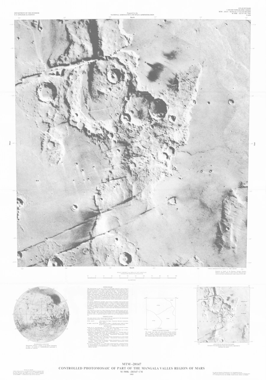 MTM -20147 Controlled Photomosaic of Part of the Mangala Valles Region of Mars