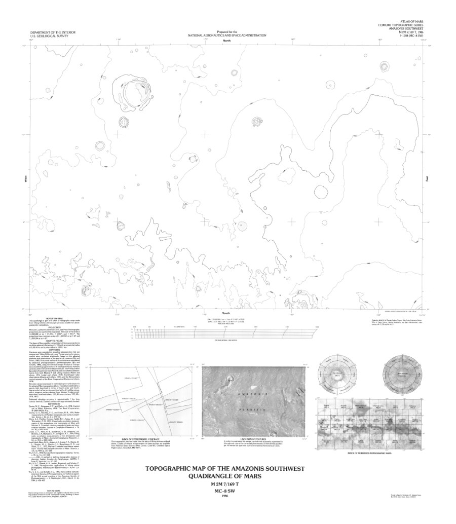 Topographic Map of the Amazonis Southwest Quadrangle of Mars