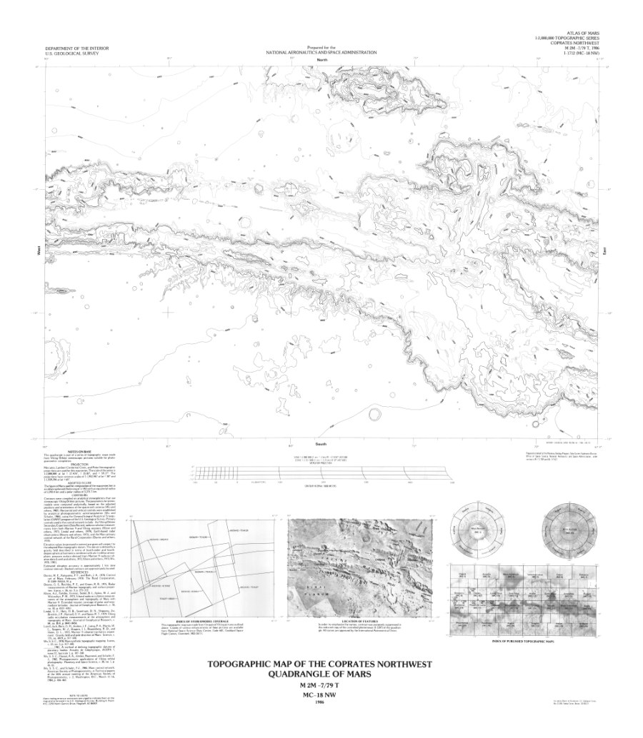 Topographic Map of the Coprates Northwest Quadrangle of Mars