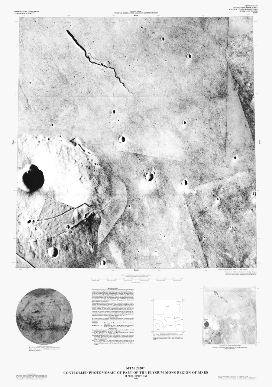 MTM 20207 Controlled Photomosaic of Part of the Elysium Mons Region of Mars