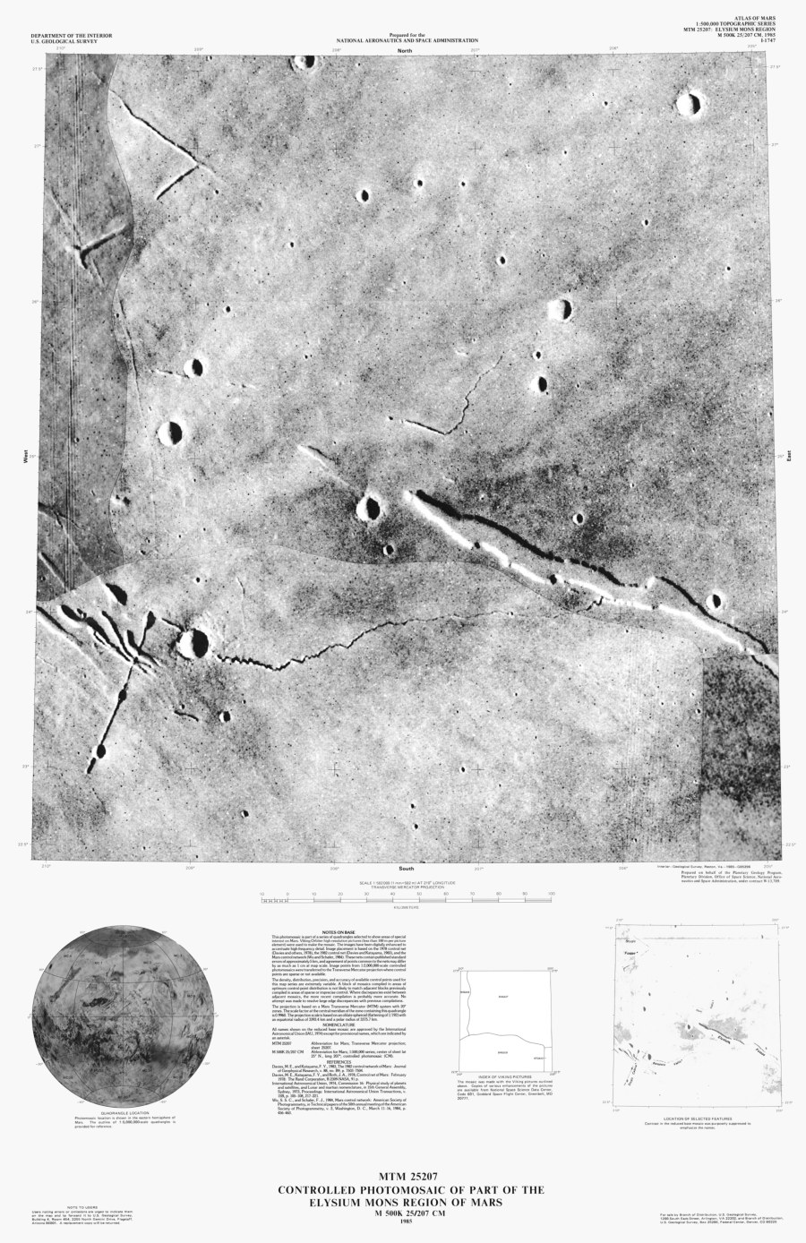 MTM 25207 Controlled Photomosaic of Part of the Elysium Mons Region of Mars
