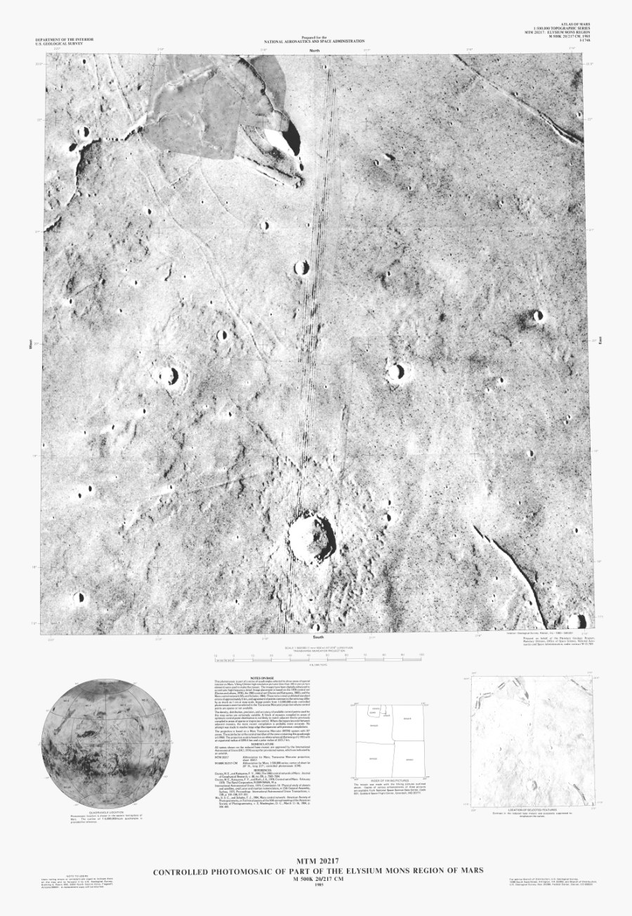 MTM 20217 Controlled Photomosaic of Part of the Elysium Mons Region of Mars