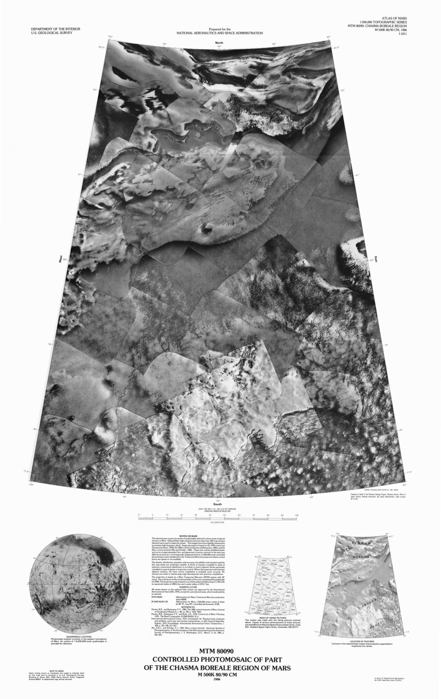 MTM 80090 Controlled Photomosaic of Part of the Chasma Boreale Region of Mars