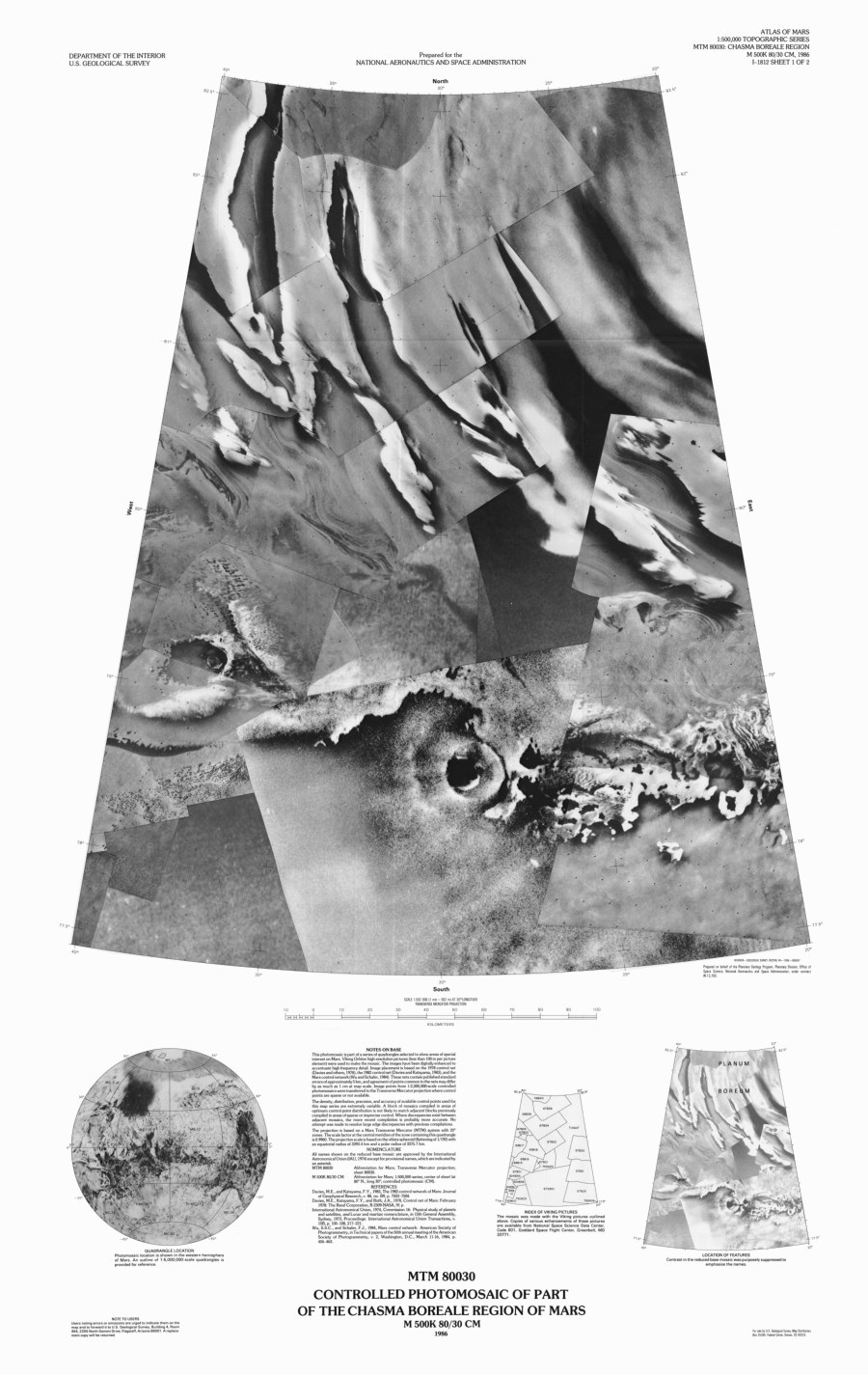 MTM 80030 Controlled Photomosaic of Part of the Chasma Boreale Region of Mars