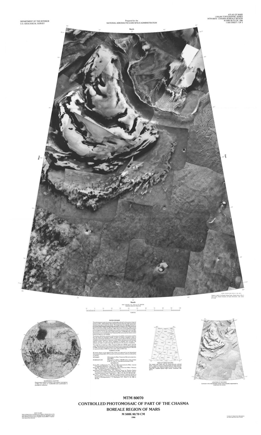 MTM 80070 Controlled Photomosaics of Part of the Chasma Boreale Region of Mars