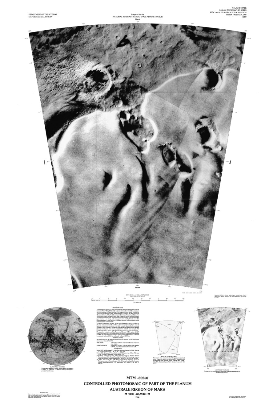 MTM -80250 Controlled Photomosaic of Part of the Planum Australe Region of Mars