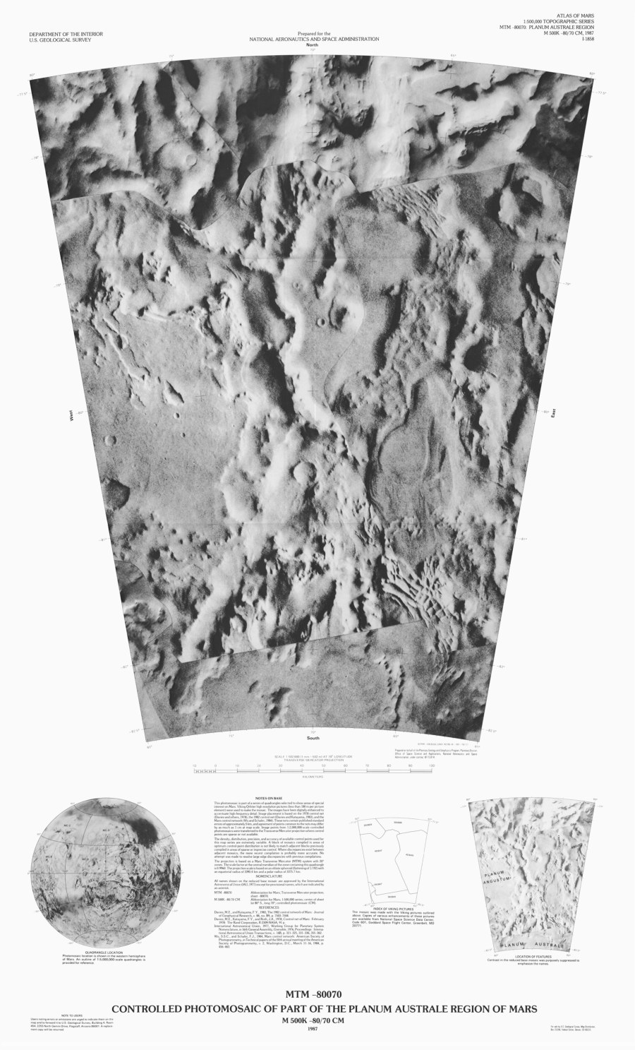 MTM -80070 Controlled Photomosaic of Part of the Planum Australe Region of Mars