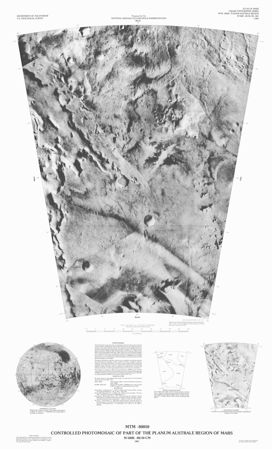 MTM -80050 Controlled Photomosaic of Part of the Planum Australe Region of Mars