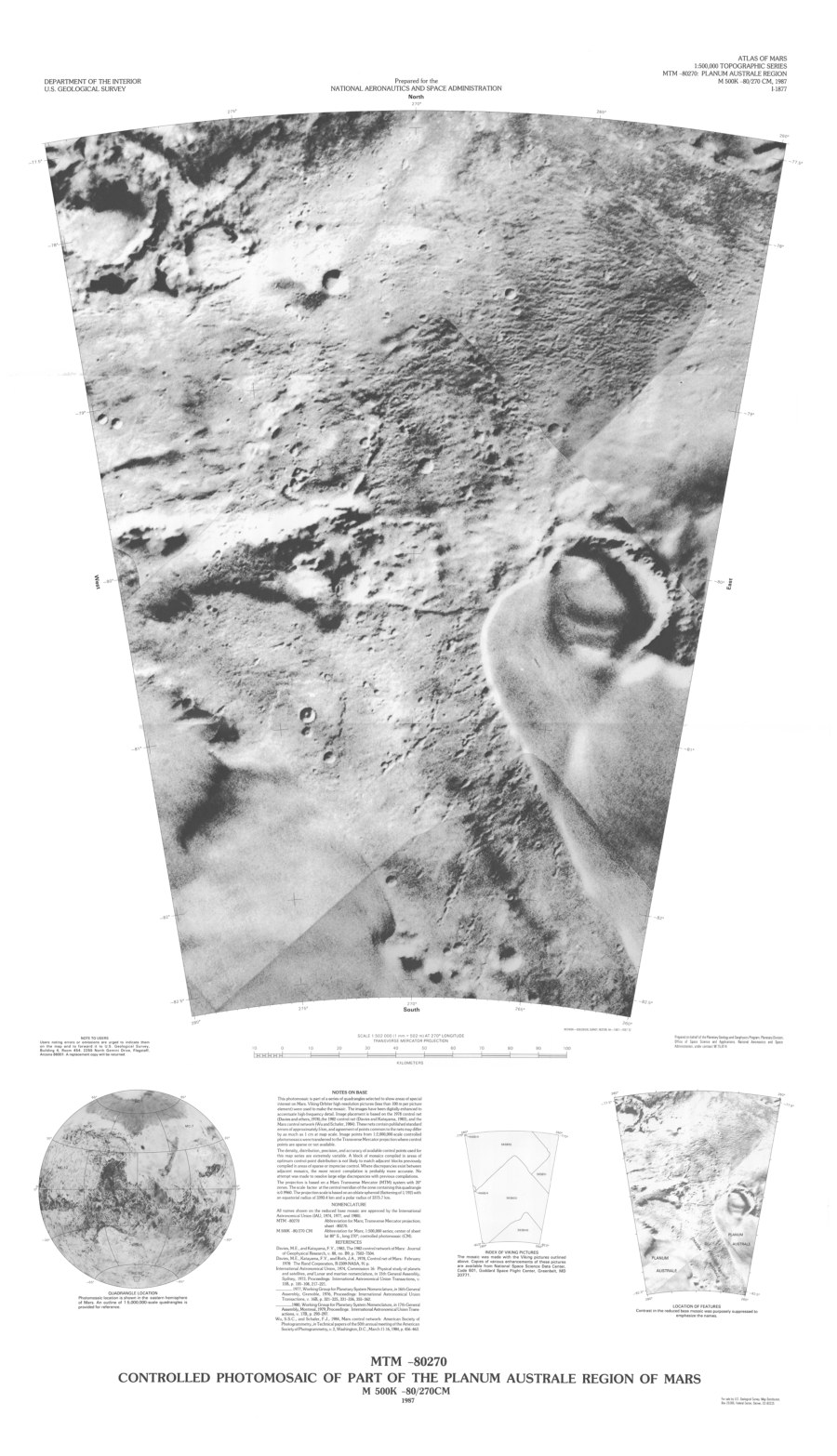 MTM -80270 Controlled Photomosaic of Part of the Planum Australe Region of Mars