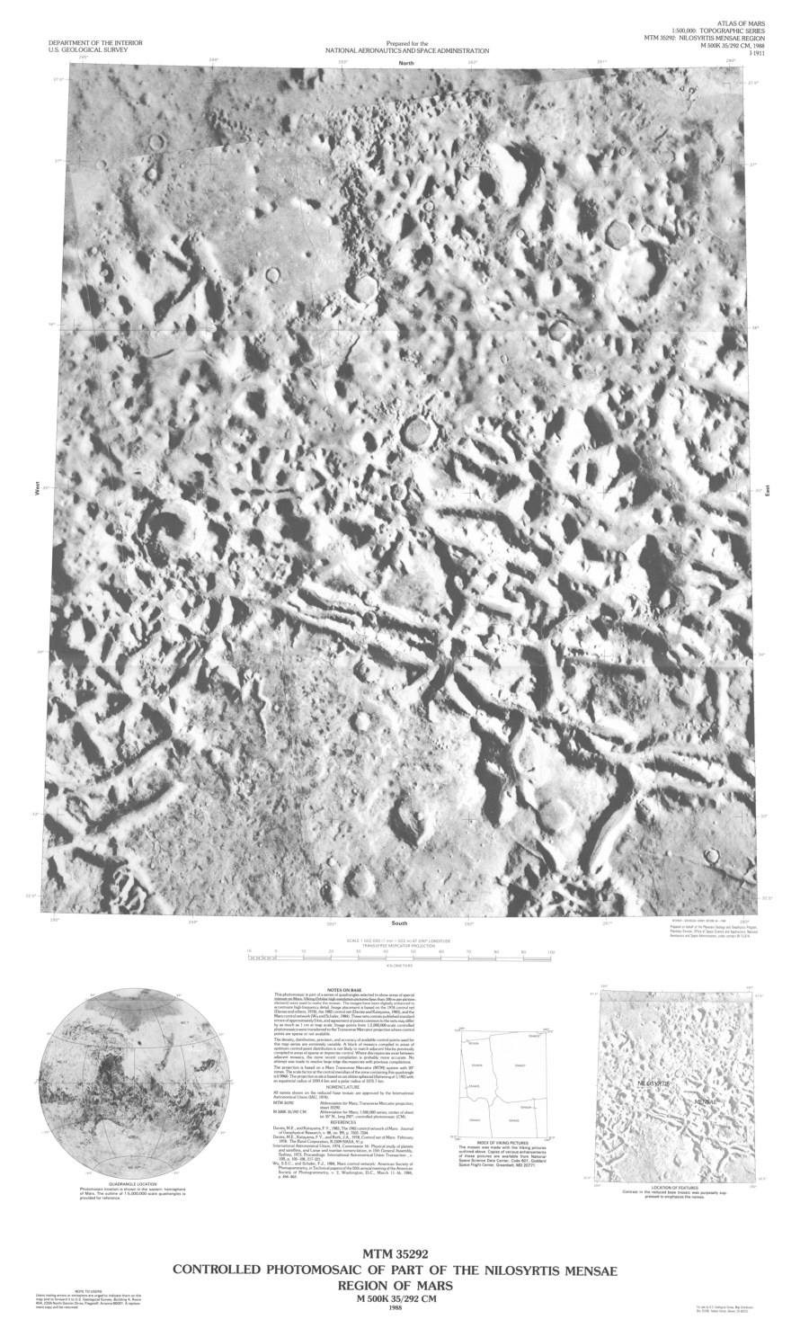 MTM 35292 Controlled Photomosaic of Part of the Nilosyrtis Mensae Region of Mars