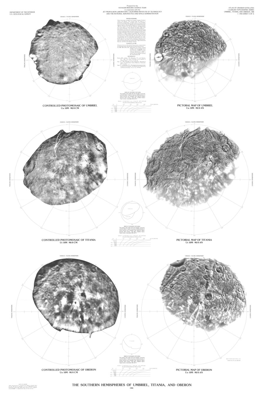 Southern Hemispheres of the Umbriel, Titania, Oberon