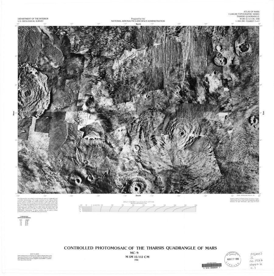Shaded Relief Map of the Tharsis Quadrangle of Mars, MC-9: revised