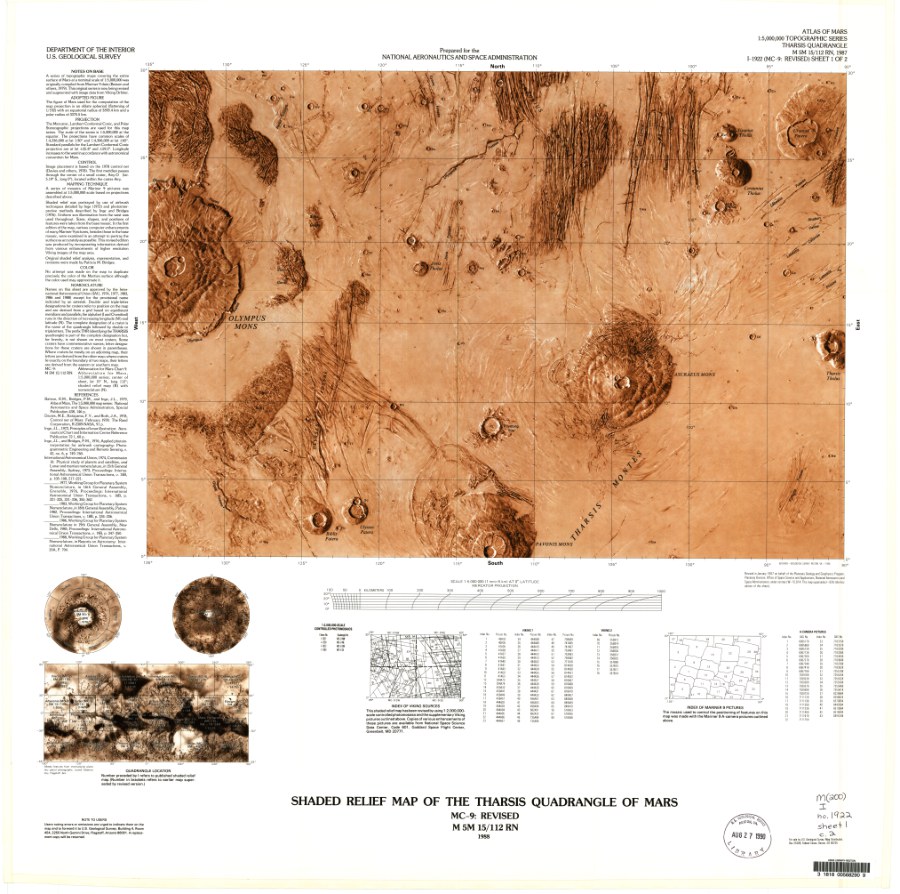Shaded Relief Map of the Tharsis Quadrangle of Mars, MC-9: revised