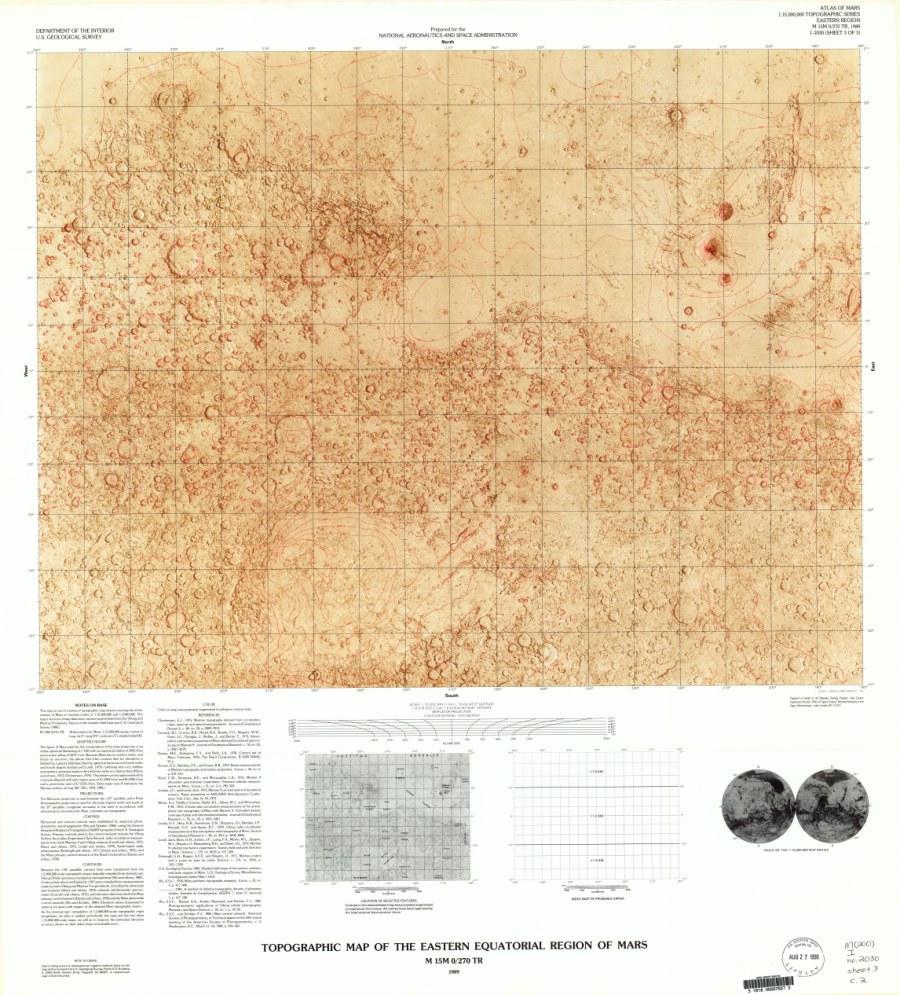 Topographic Map of the Western Equatorial Region of Mars