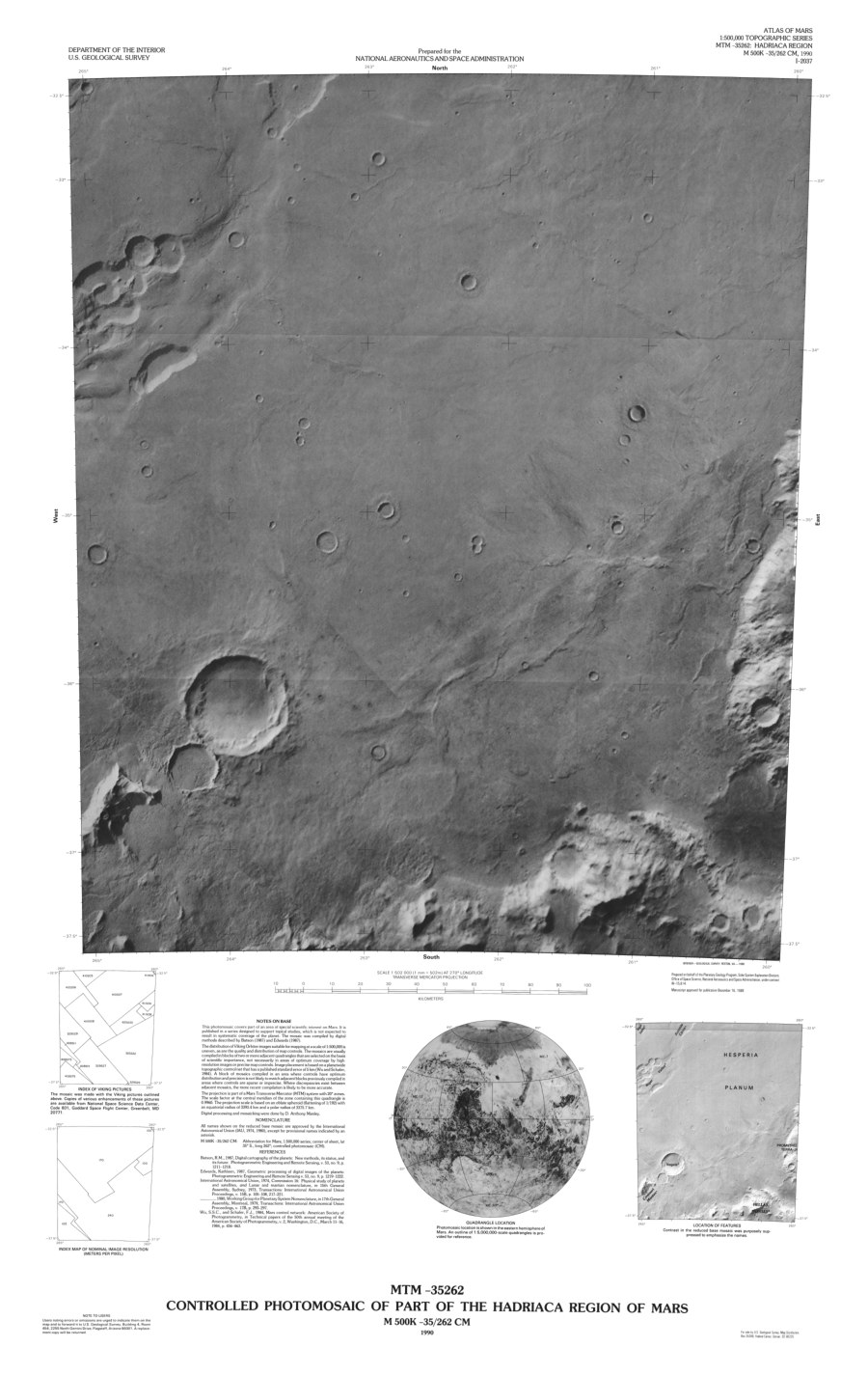 MTM -35262 Controlled Photomosaic of Part of the Hadriaca Region of Mars