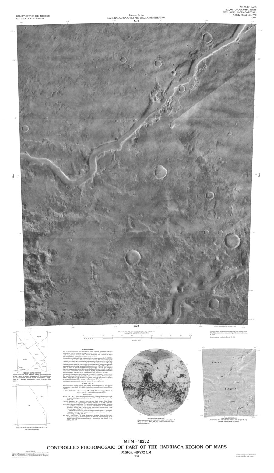 MTM -40272 Controlled Photomosaic of Part of the Hadriaca Region of Mars