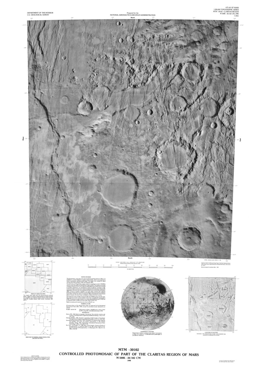 MTM -30102 Controlled Photomosaic of Part of the Claritis Region of Mars