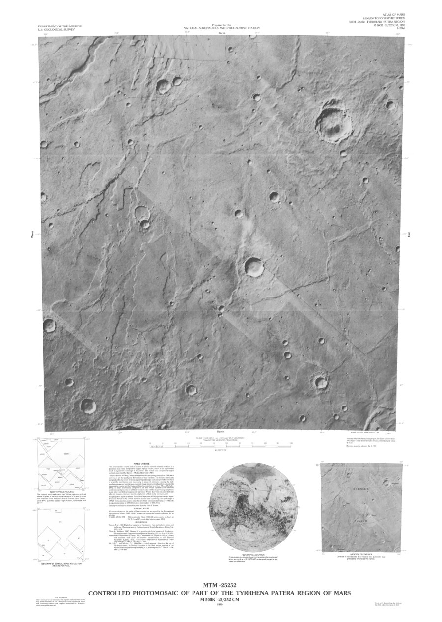 MTM -25252 Controlled Photomosaic of Part of the Tyrrhena Patera Region of Mars