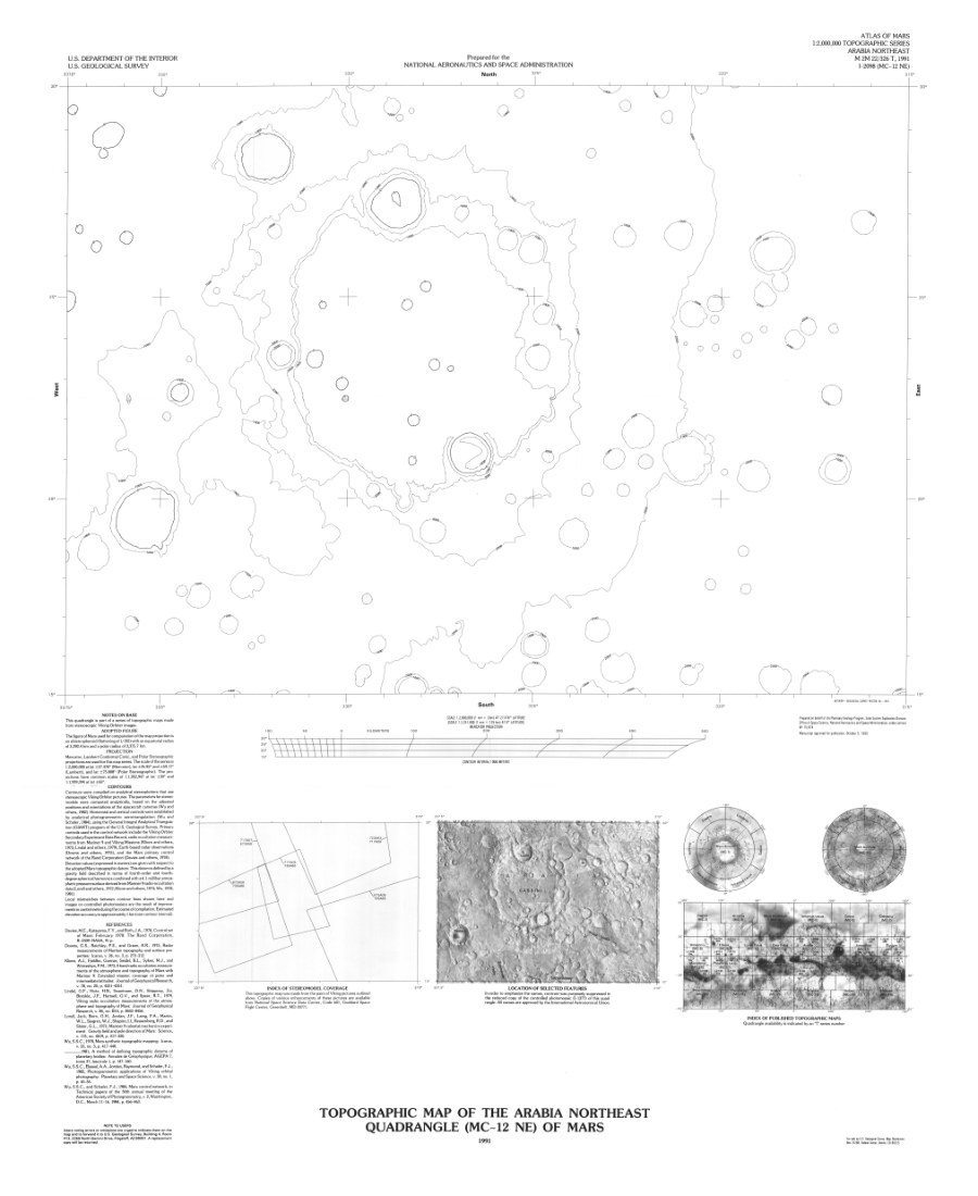 Topographic Map of the Arabia Northeast Quadrangle (MC-12 NE) of Mars