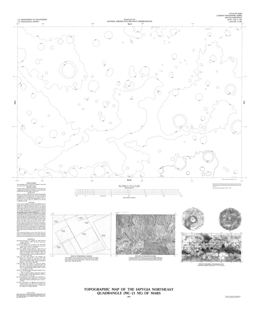 Topographic Map of the Iapygia Northeast Quadrangle (MC-21 NE) of Mars