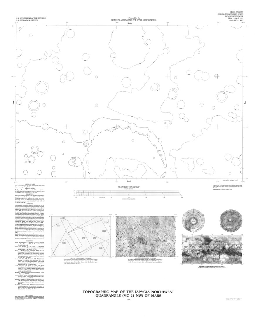 Topographic Map of the Iapygia Northwest Quadrangle (MC-21 NW) of Mars