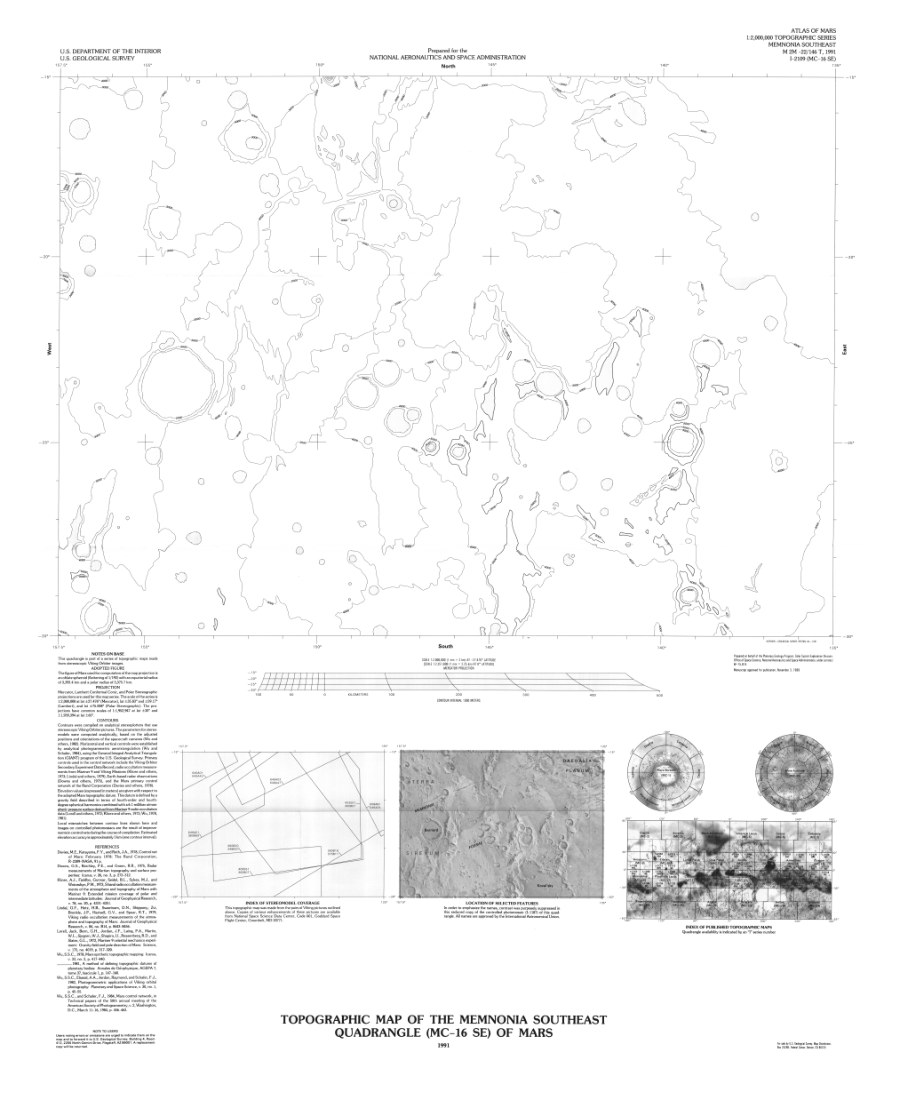 Topographic Map of the Memnonia Southeast Quadrangle (MC-16 SE) of Mars