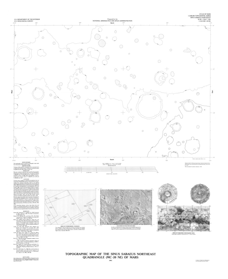 Topographic Map of the Sinus Sabaeus Northeast Quadrangle (MC-20 NE) of Mars