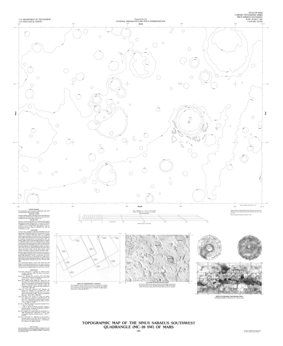 Topographic Map of the Sinus Sabaeus Southwest Quadrangle (MC-20 SW) of Mars
