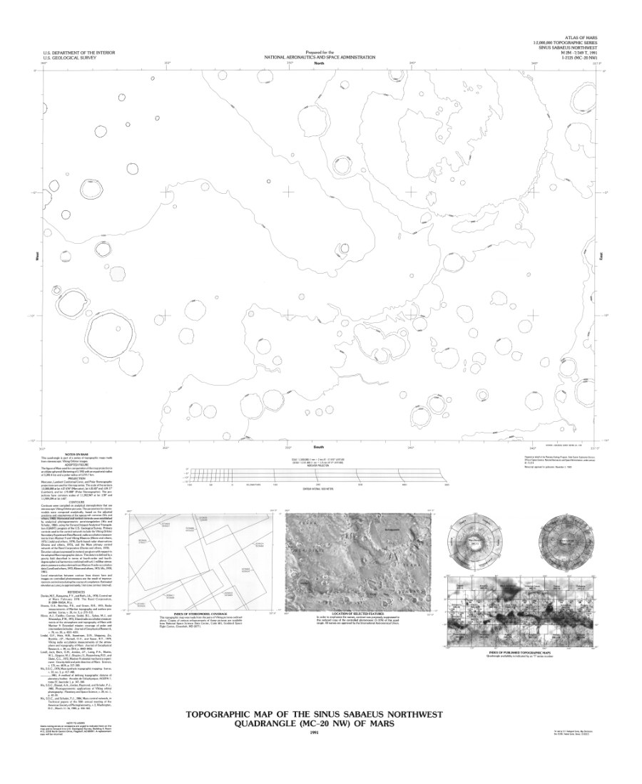 Topographic Map of the Sinus Sabaeus Northwest Quadrangle (MC-20 NW) of Mars