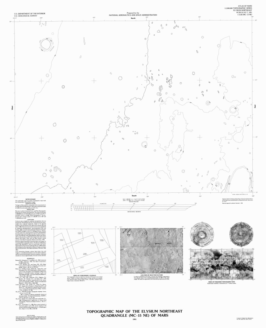 Topographic Map of the Elysium Northeast Quadrangle (MC-15 NE) of Mars