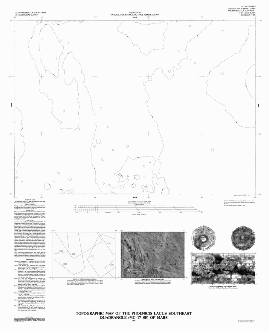 Topographic Map of the Phoenicis Lacus Southeast Quadrangle (MC-17 SE) of Mars