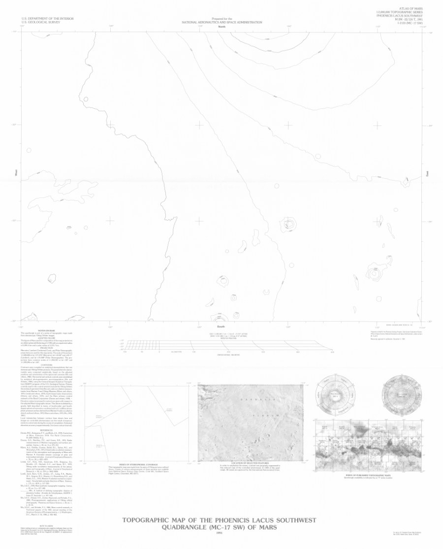 Topographic Map of the Phoenicis Lacus Southwest Quadrangle (MC-17 SW) of Mars