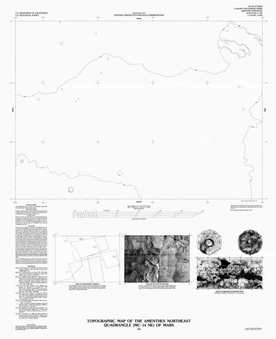 Topographic Map of the Amenthes Northeast Quadrangle (MC-14 NE) of Mars