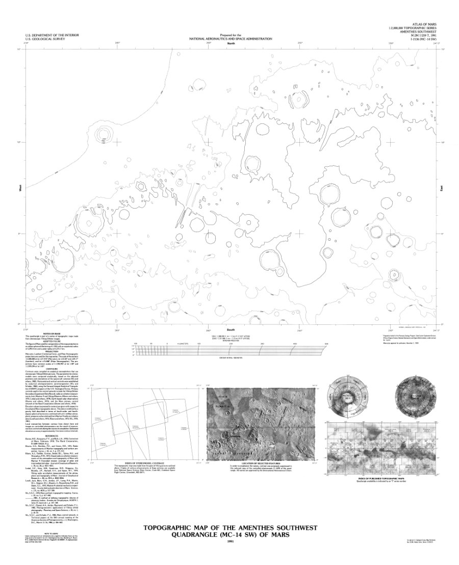 Topographic Map of the Amenthes Southwest Quadrangle (MC-14 SW) of Mars
