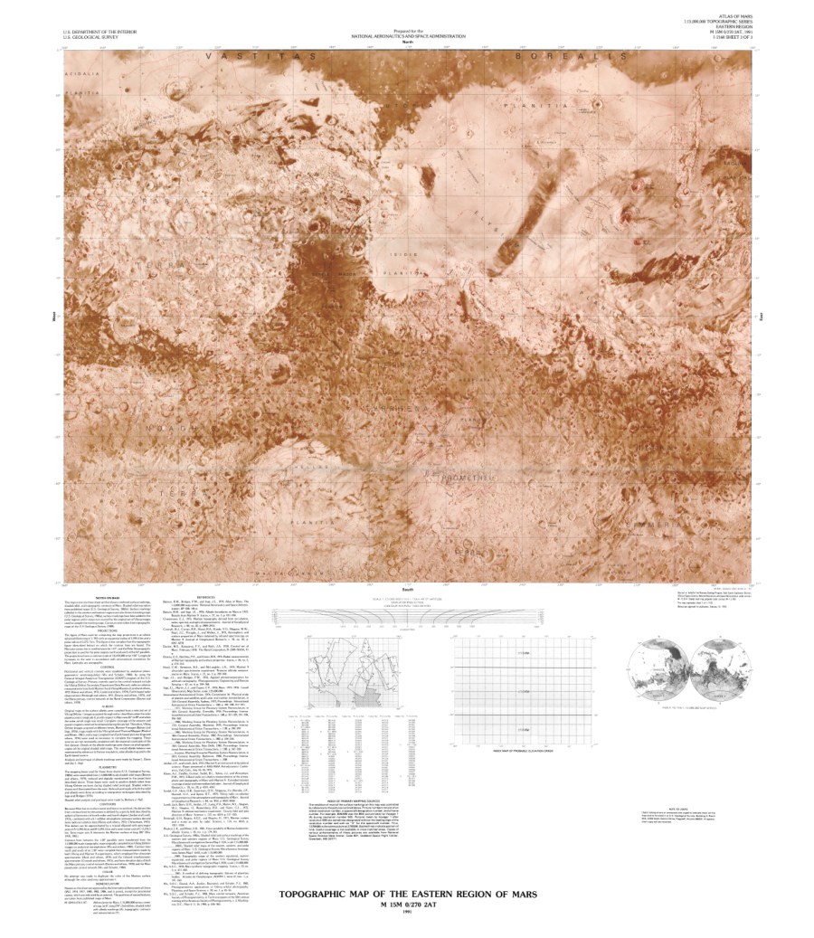 Topographic Map of the Eastern Region of Mars