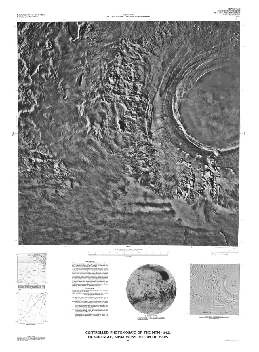 Controlled Photomosaic of the MTM -10122 Quadrangle, Arsia Mons Region of Mars
