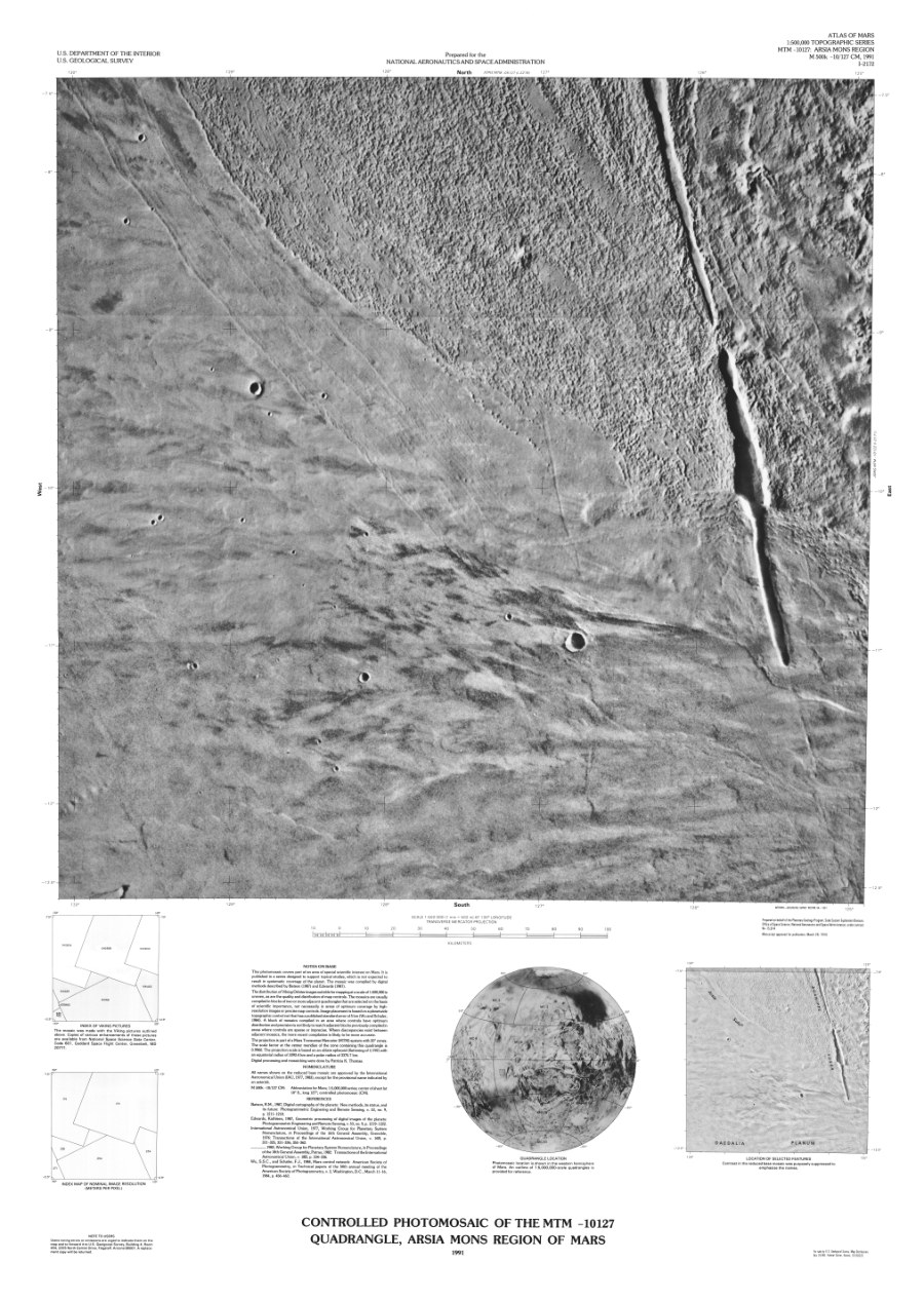Controlled Photomosaic of the MTM -10127 Quadrangle, Arsia Mons Region of Mars