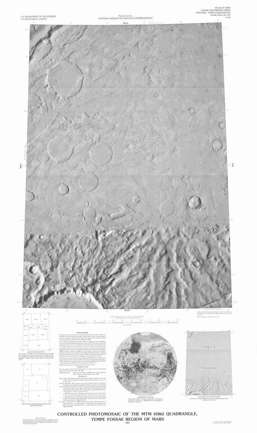 Controlled Photomosaic of the MTM 45062 Quadrangle, Tempe Fossae Region of Mars
