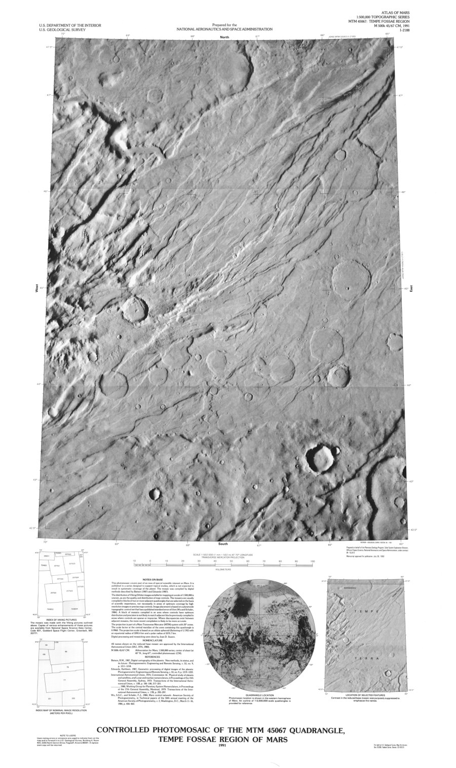 Controlled Photomosaic of the MTM 45067 Quadrangle, Tempe Fossae Region of Mars
