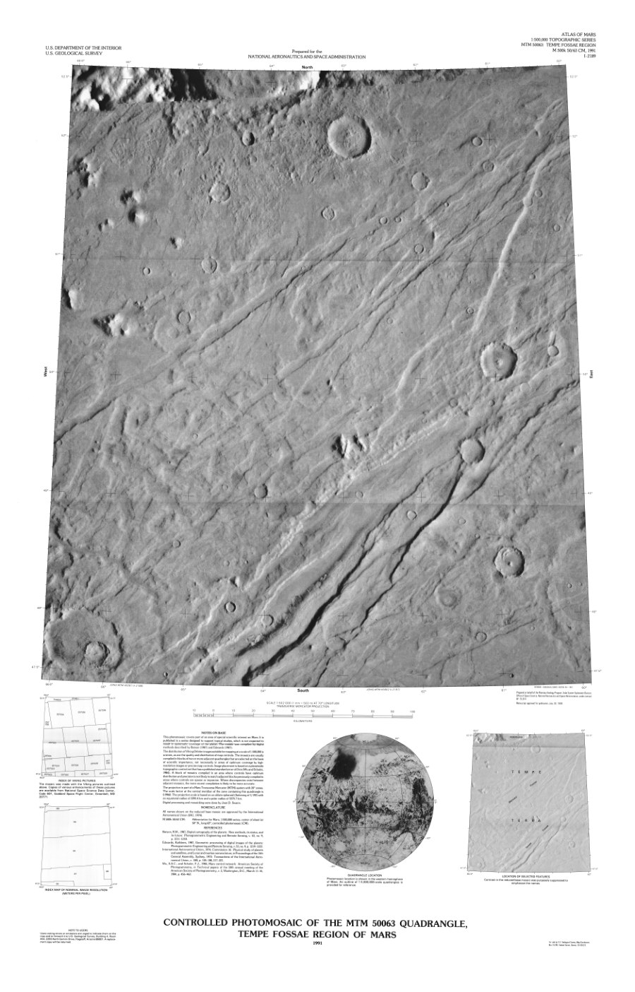 Controlled Photomosaic of the MTM 50063 Quadrangle, Tempe Fossae Region of Mars