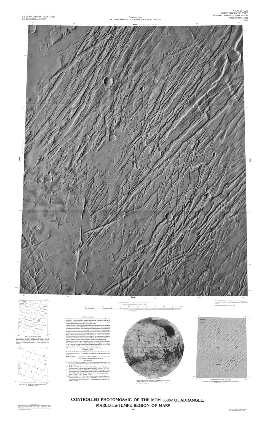 Controlled Photomosaic of the MTM 35082 Quadrangle, Mareotis/Tempe Region of Mars
