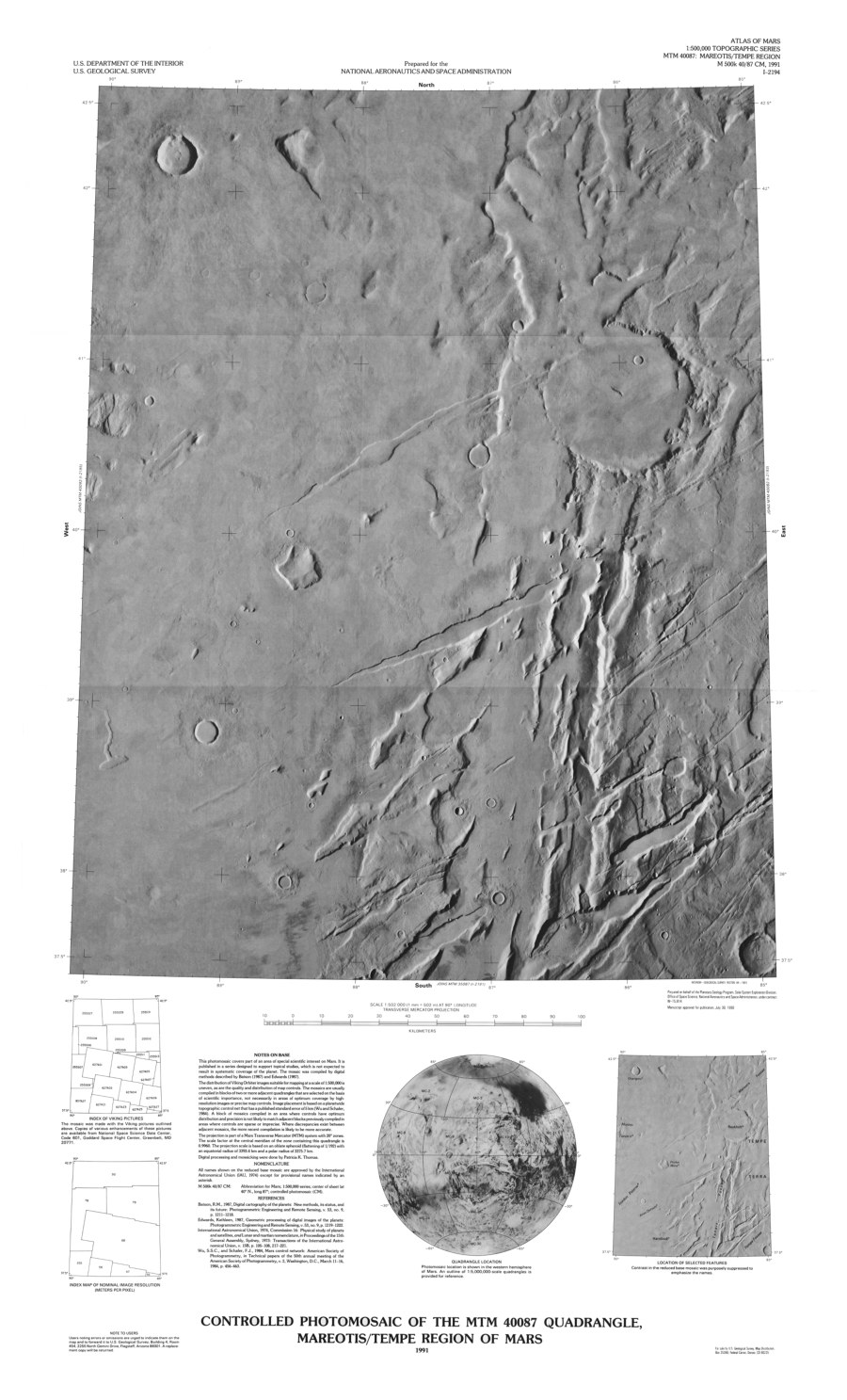 Controlled Photomosaic of the MTM 40087 Quadrangle, Mareotis/Tempe Region of Mars