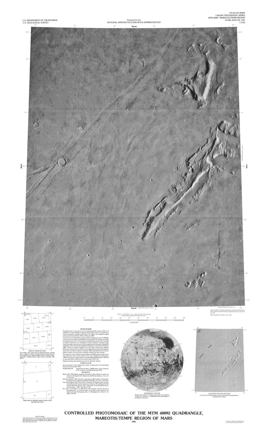 Controlled Photomosaic of the MTM 40092 Quadrangle, Mareotis/Tempe Region of Mars