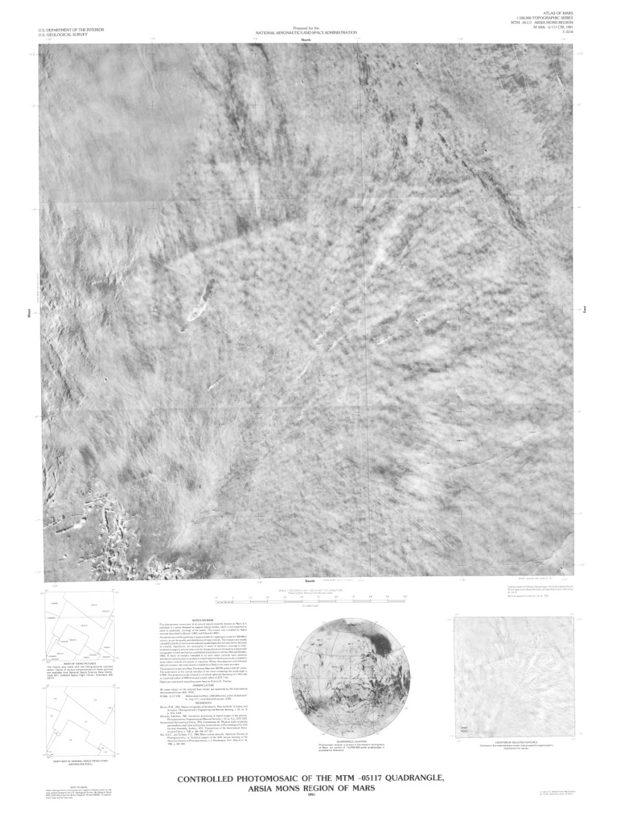 Controlled Photomosaic of the MTM -05117 Quadrangle, Arsia Mons Region of Mars