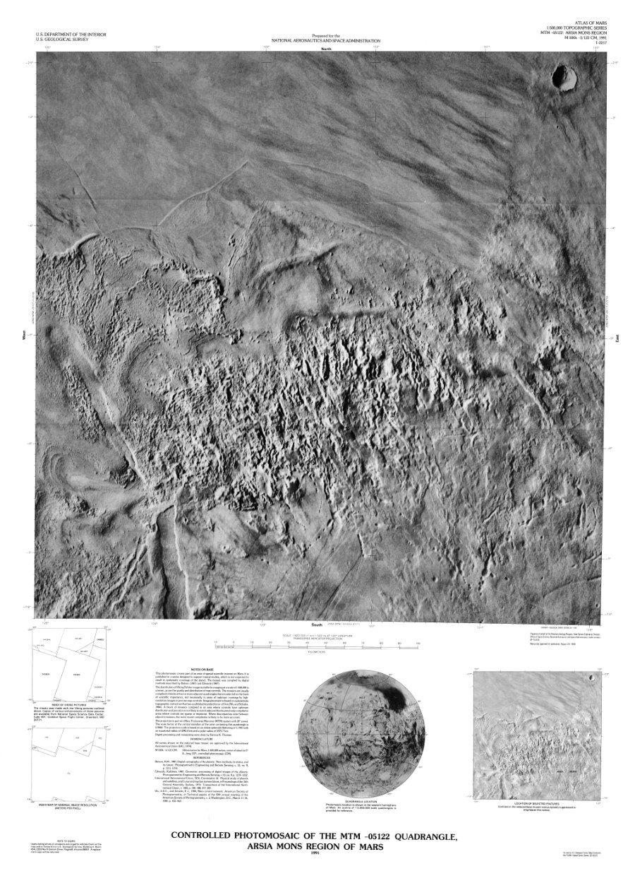 Controlled Photomosaic of the MTM -05122 Quadrangle, Arsia Mons Region of Mars