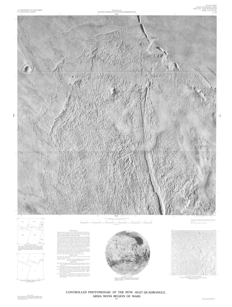 Controlled Photomosaic of the MTM -05127 Quadrangle, Arsia Mons Region of Mars