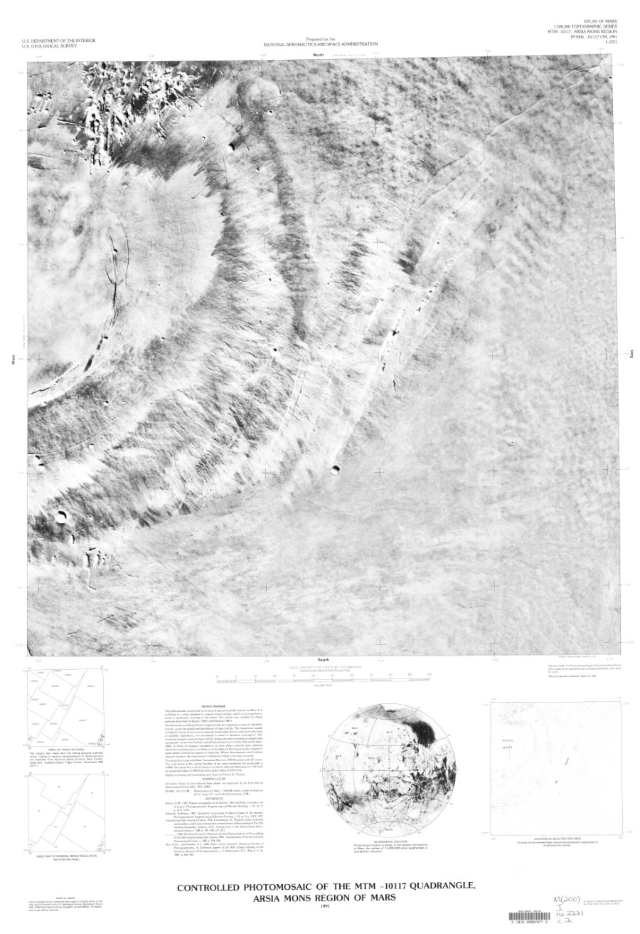 Controlled Photomosaic of the MTM -10117 Quadrangle, Arsia Mons Region of Mars